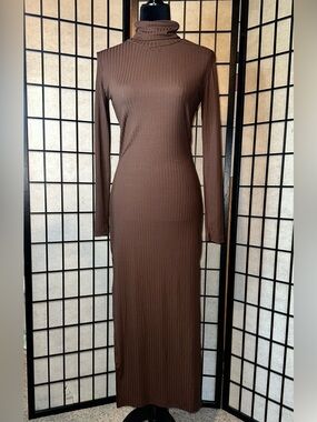 CAPELLA Ribbed Turtle Neck Maxi Dress